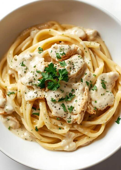 Lion’s Mane Chicken Alfredo Pasta