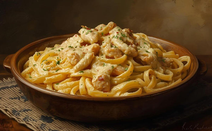 Lion’s Mane Chicken Alfredo Pasta